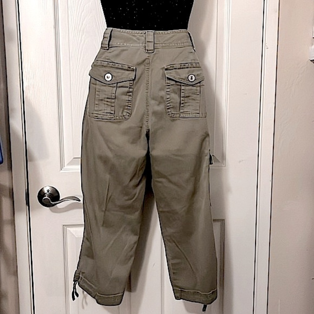 Liz Claiborne Vintage Army Olive Avacado Green Low Rise Cargo Utility Capris 8 - Picture 5 of 16